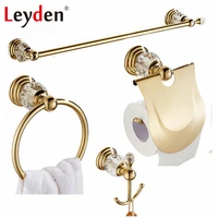 leyden luxury crystal gold finish towel bar clothes hook toilet paper holder towel ring wall mounted bathroom accessories set