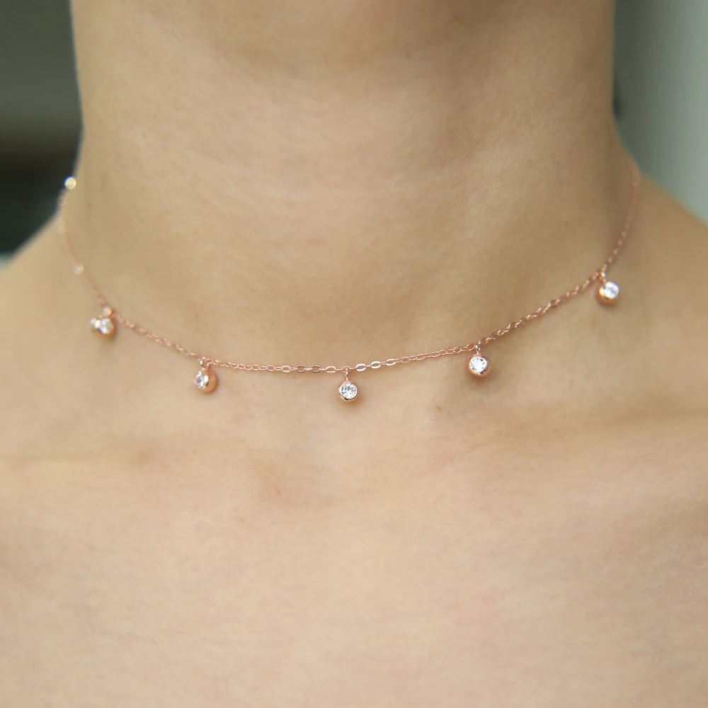 Ожерелье чокер из серебра 100% пробы с фианитом 5 шт.|drop necklace|fashion necklacenecklace drop |