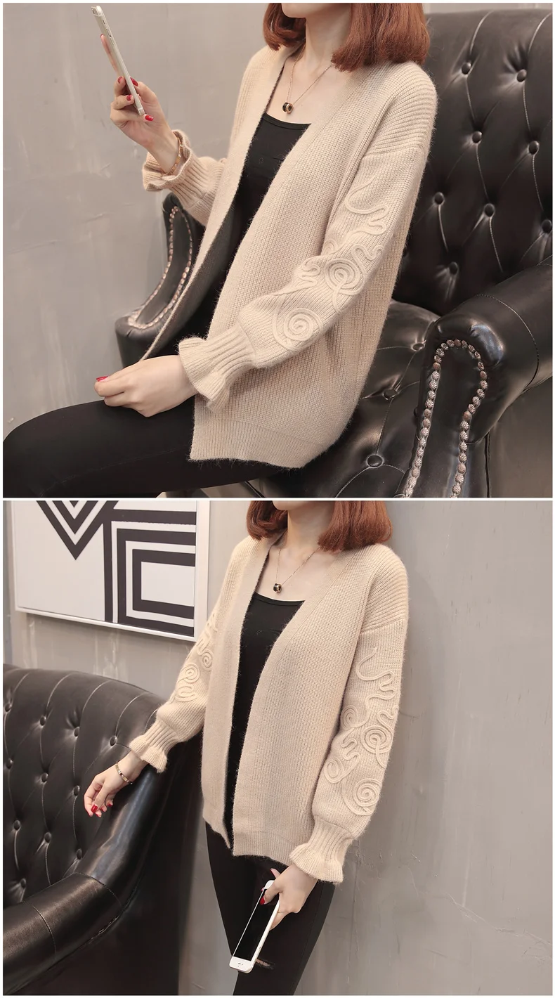 Women new fashion knitted cardigans short solid coat ruffles suit spring and autumn office lady