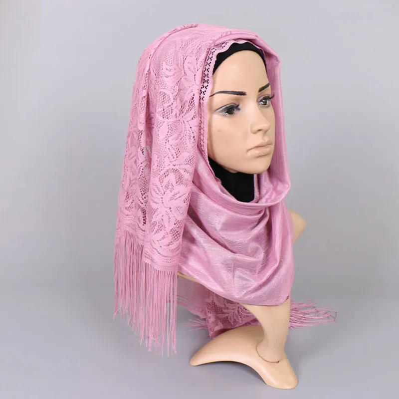 Аксессуары для одежды женская мусульманская шаль сплошной цвет кружева полые