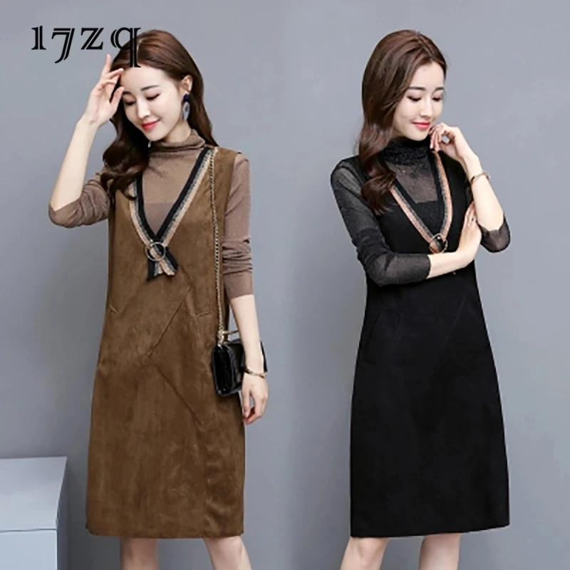 

17zq 2018 Women Dress New Fashion Autumn Female Knee-Length Dress Lace-Up Retaining Ring High Collar Party Dresses D1891#