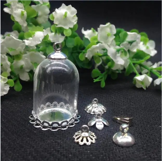 100 комплектов 25*18 мм с широким горлышком женская Посеребренная Двойная кружевная