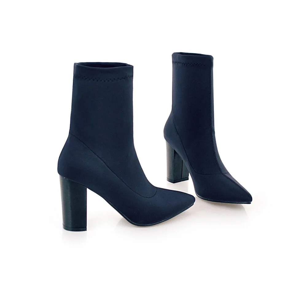 Blue Thick Lining Брендовые новые качественные зимние элегантные женские ботинки до середины икры синего и черного цвета обувь для деловой женщины квадратный каблук, большие размеры 10, 43, WA32 - Цвет: Blue Thick Lining