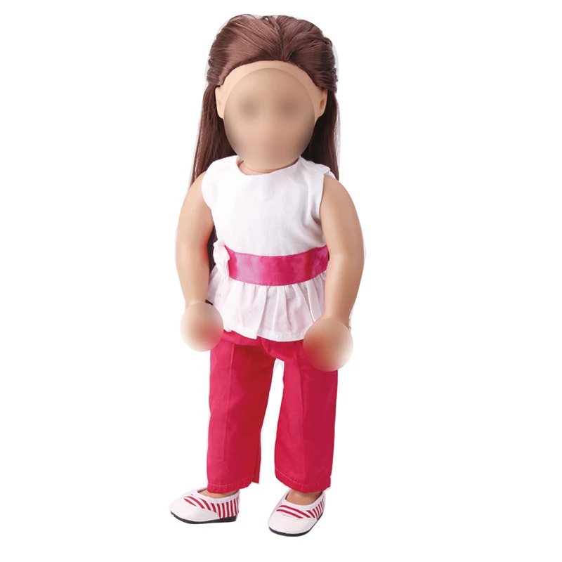 

18 inch Girls doll clothes Simple white sleeveless top + red pants American new born dress fit 43 cm baby accessories c208