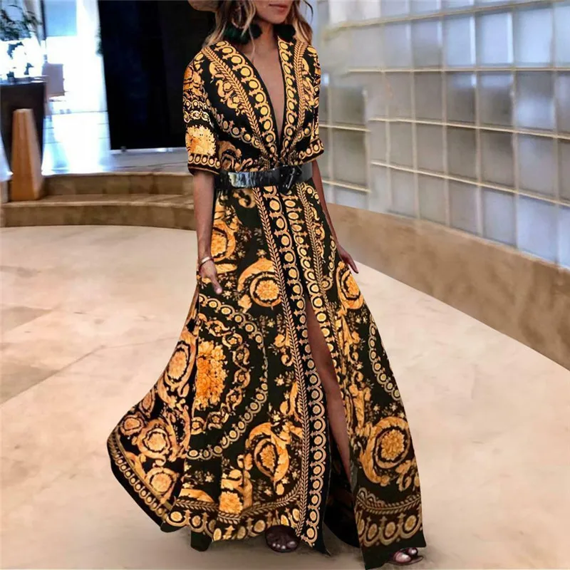 Женское Праздничное Платье макси с рукавом до локтя летнее пляжное платье