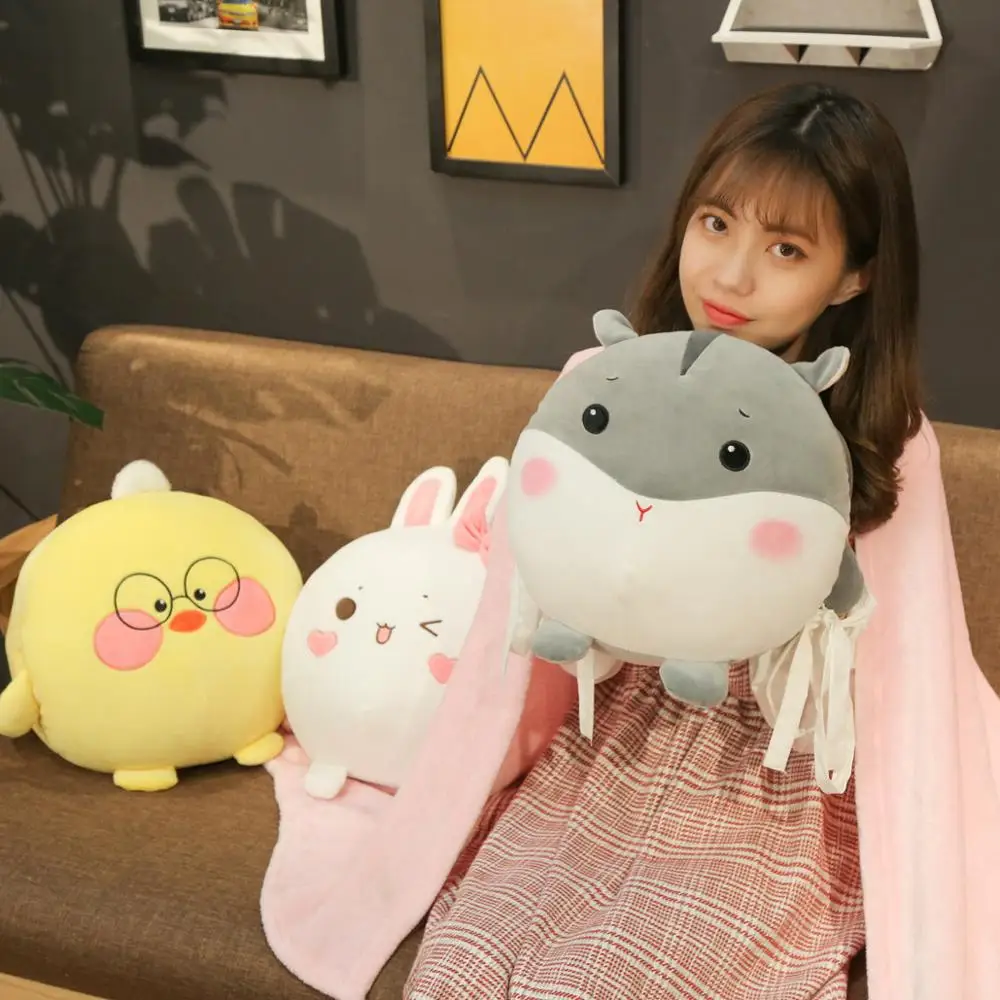

Cute little animal pillow Air conditioning blanket Plush toy Bear rabbit pig soft stuffed doll houseware gift