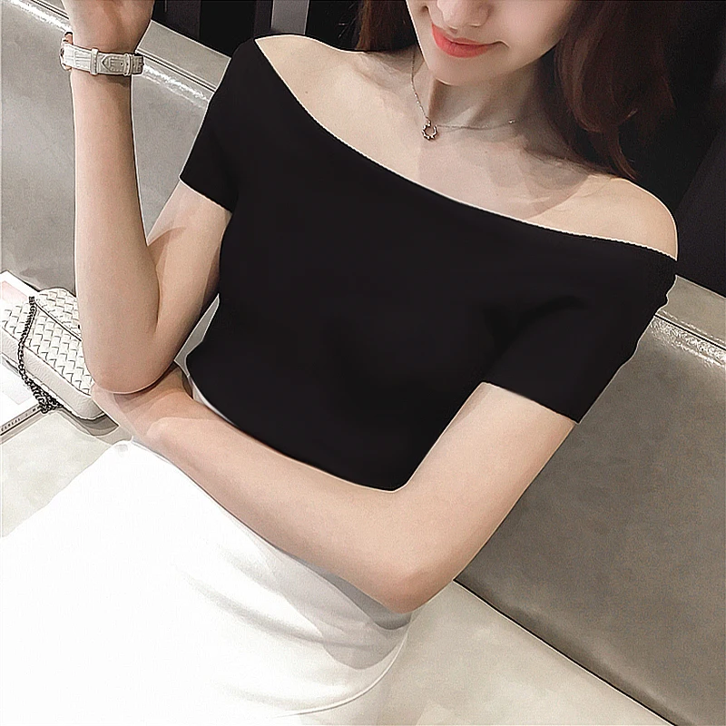 Футболка женская с открытыми плечами модный пикантный топ из хлопка