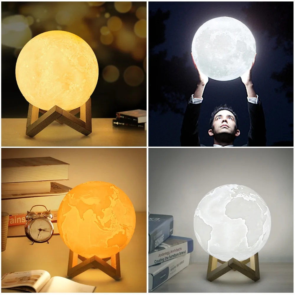 Сенсорный выключатель света 3D печать Луна земля Новинка светодиодная лампа 2