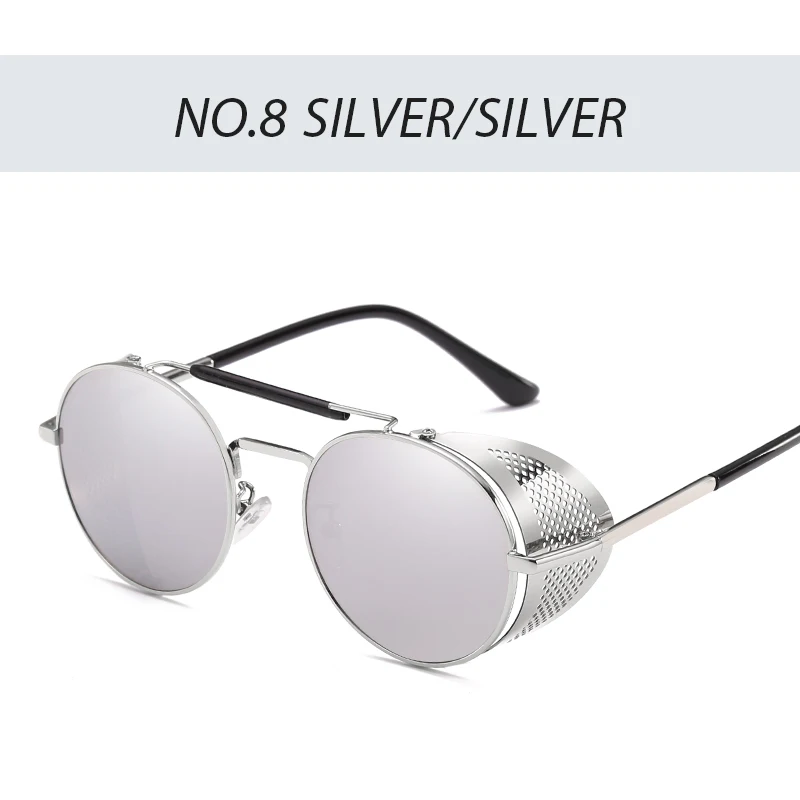 silver-silver Стимпанк очки ретро солнцезащитные очки мужские панк Круглые Солнцезащитные очки женские брендовые дизайнерские солнцезащитные очки для мужчин UV400 Oculos De Sol - Цвет линз: silver-silver