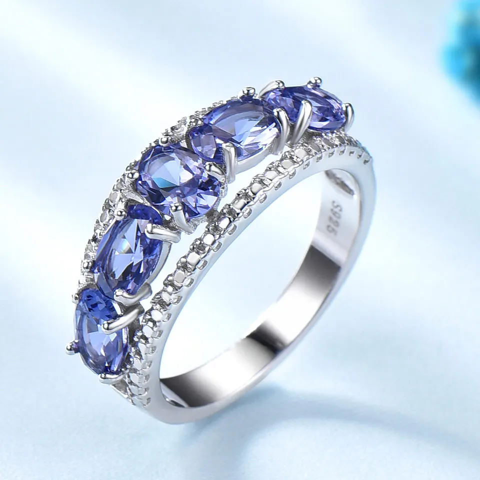 Tanzanite UMCHO 3.0ct синий сапфир Танзанит кольца для женщин обручальные ювелирные изделия настоящее твердое 925 пробы Серебряное кольцо ювелирные украшения - Цвет камня: Tanzanite