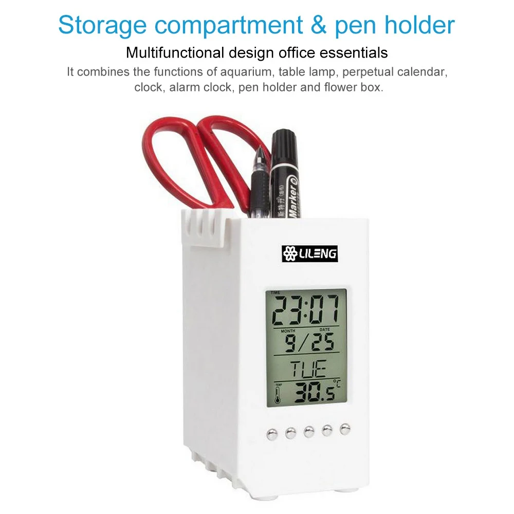 Мини-пластиковый аквариум для аквариумов светодиодный USB Betta аквариумные рыбки с держателем для ручки ЖК-дисплей экран и часы