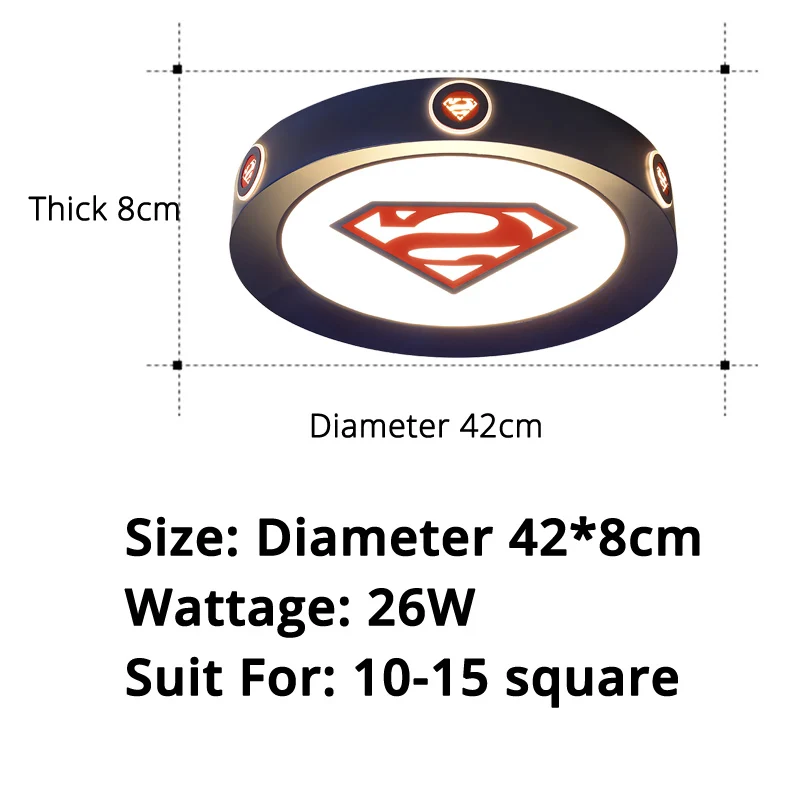 Cartoon Led Chandelier Lights Princess Boys Bedroom Dimmable Iron Lamp Fixture Modern Kid Children Girls' Room Lampadari Lustres - Lampshade Color: Superman  42x8cm 26w