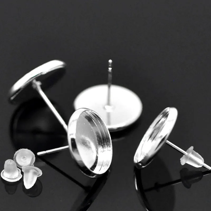 100 шт. посеребренные серьги Tige cluus Boucle d'oreilles круглые Кабошоны подходят для камео