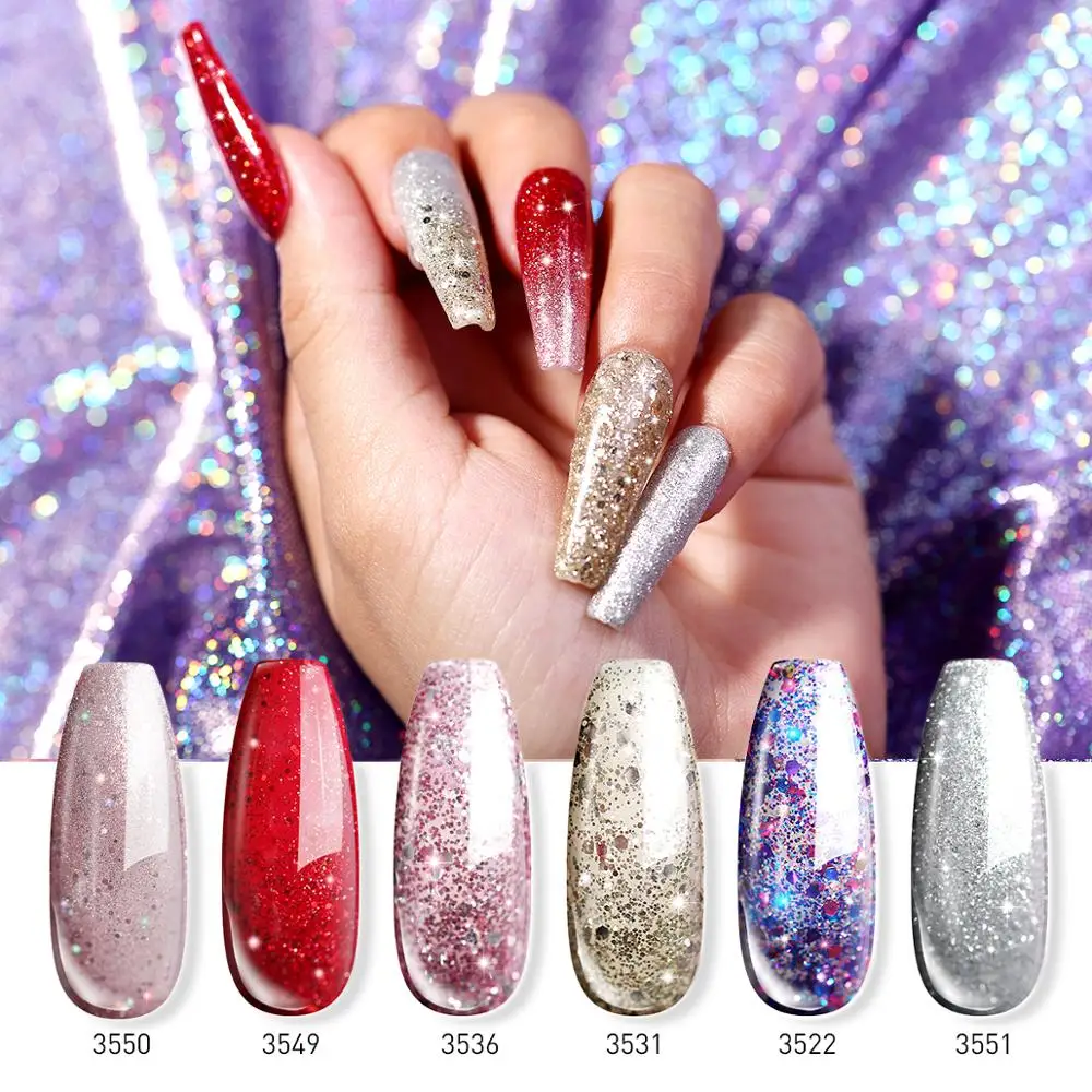 Modelones 6 шт./лот УФ лак для ногтей с блестками Блестки нейл Арта (искусство