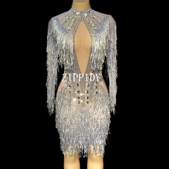 

Модное Сетчатое платье с кристаллами, соблазнительные Стразы, прозрачная эластичная одежда для сцены и танцев, вечернее праздничное платье...