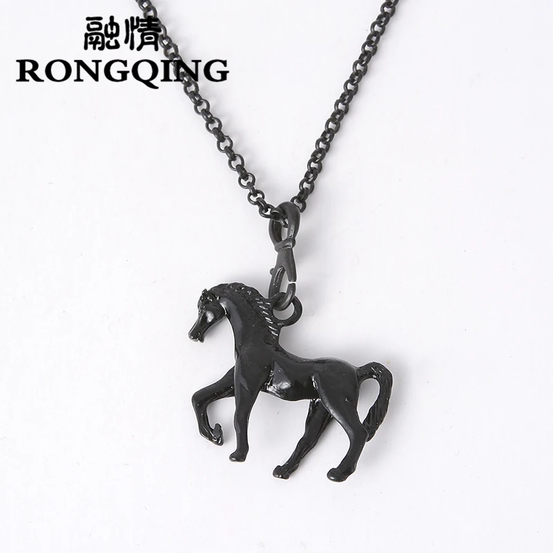 RONGQING 2018 модное открытое черное милитари лошадь DIY мерный кулон животное ожерелье