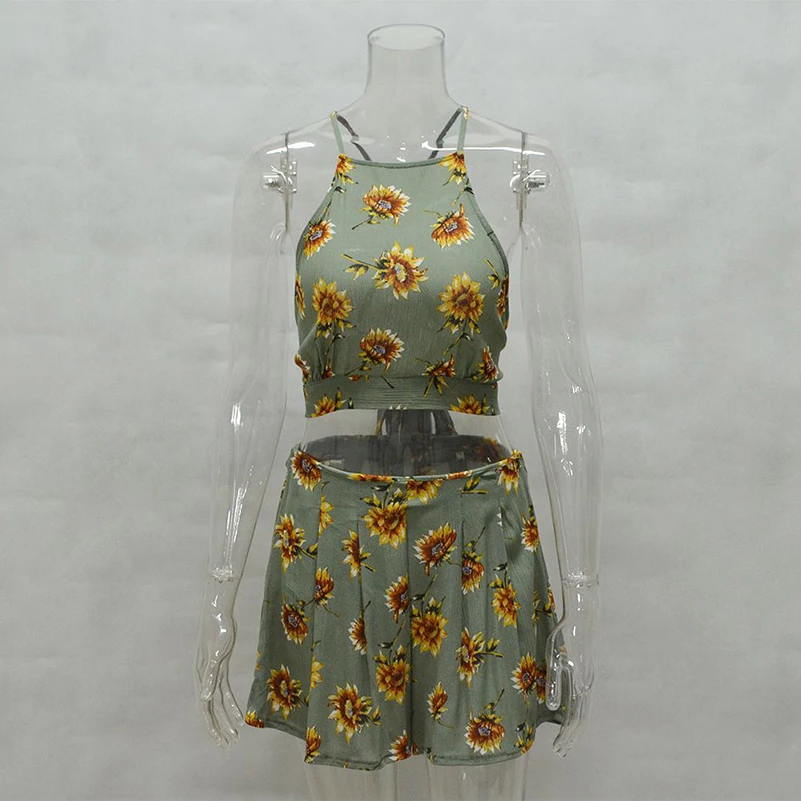 Женский жилет и шорты с цветочным принтом 2 предмета тонкое мини-платье