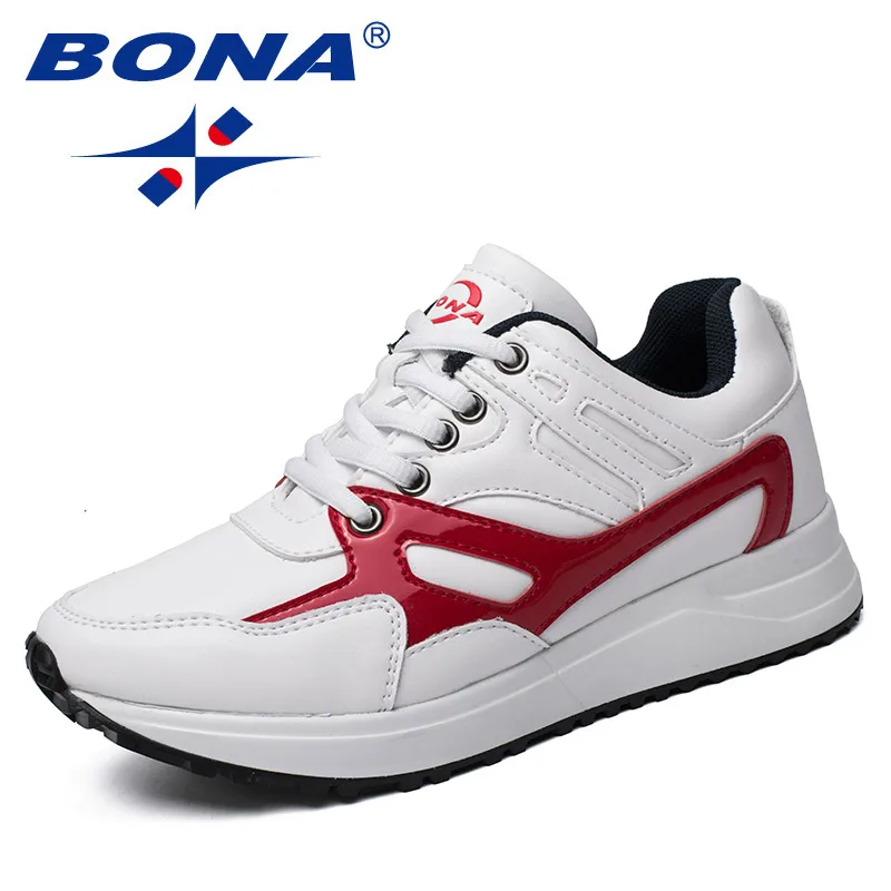 WHITE RED BONA/Новое поступление; типичный стиль; женские кроссовки для бега; кроссовки на шнуровке; женская обувь; светильник; Быстрая - Цвет: WHITE RED