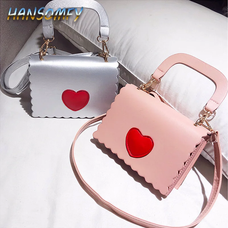 HANSOMFY красная сумка через плечо с сердечком 2019 модные женские сумки маленькая