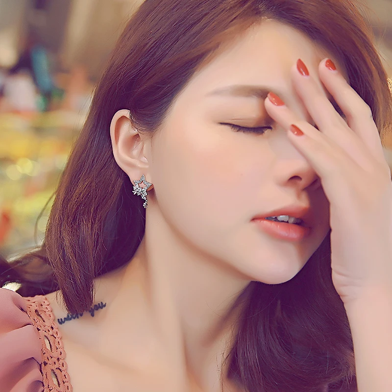 925 silver needle star earrings girl simple personality hipster fashion fresh temperament | Украшения и аксессуары