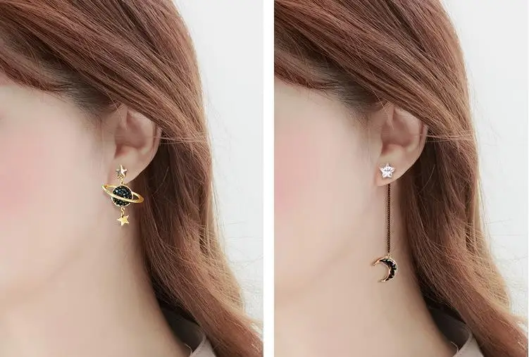 Серьги-клипсы, новинка, Корейская японская креативная Милая Вселенная, планета, луна, звезда, без проколов, асимметричный дизайн, клипсы для ушей для женщин