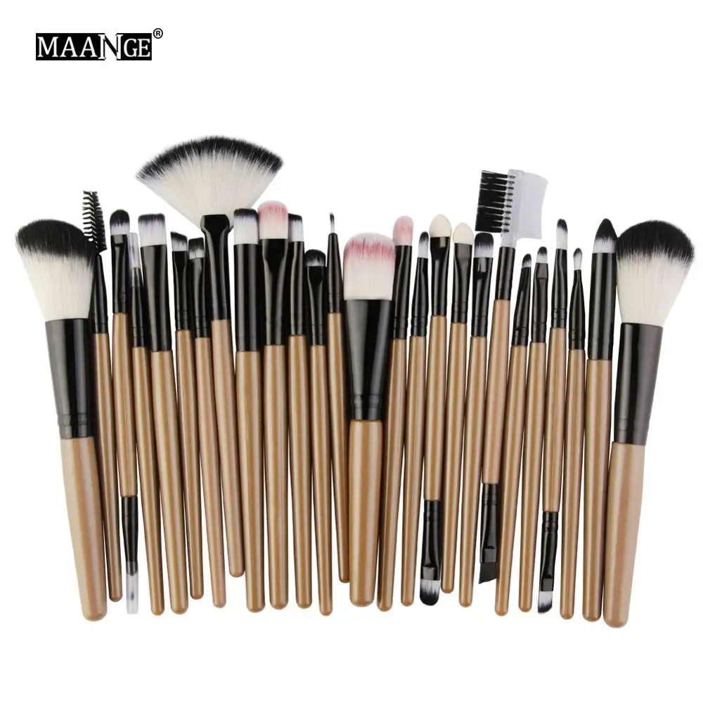 coffice black MAANGE, 25 шт., набор кистей для макияжа, красота, основа, мощная румяна, тени для век, бровей, ресниц, веер, консилер для губ, инструменты для макияжа лица, набор кистей - Handle Color: coffice black