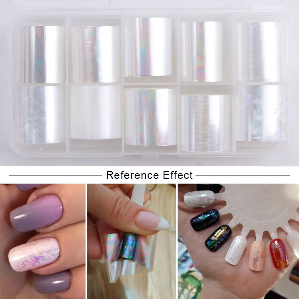 Set F 10 шт. голографическое искусство ногтей DIY наклейки 2,5 см* 100 см Советы Обертывания ногтей фольга рулон переноса клей блестки Акриловые DIY украшения - Цвет: Set F