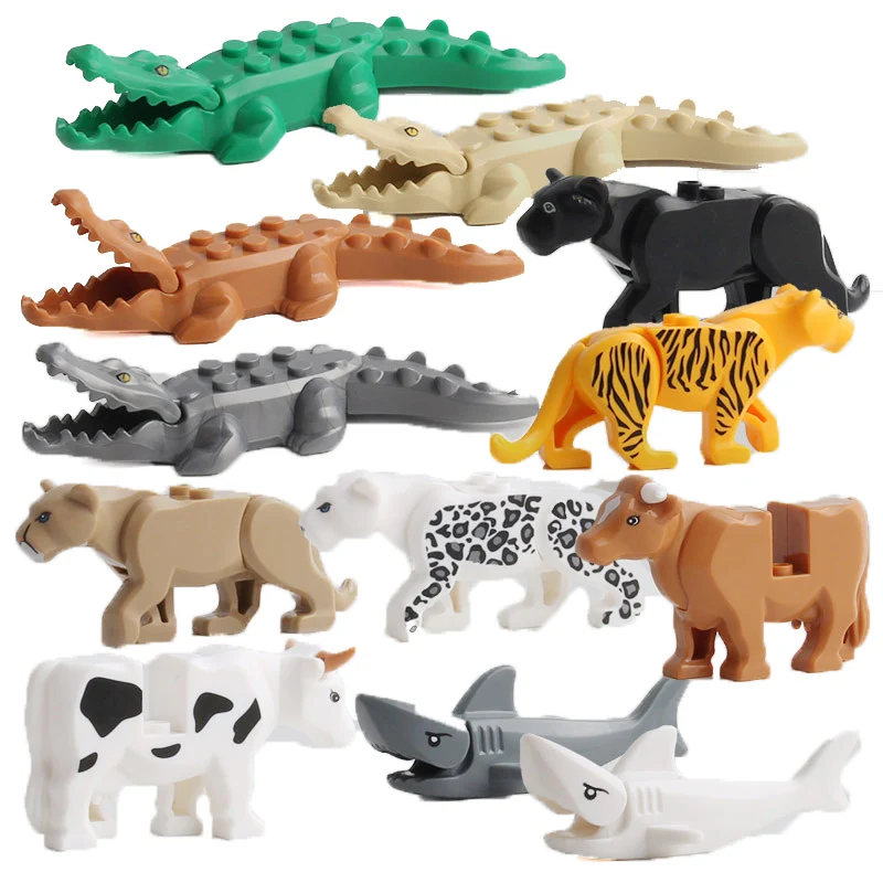 

MOC City Animals Building Blocks Zoon Figures Accessories Model Crocodile Shark Cow Educational Brick Toys Children Gift