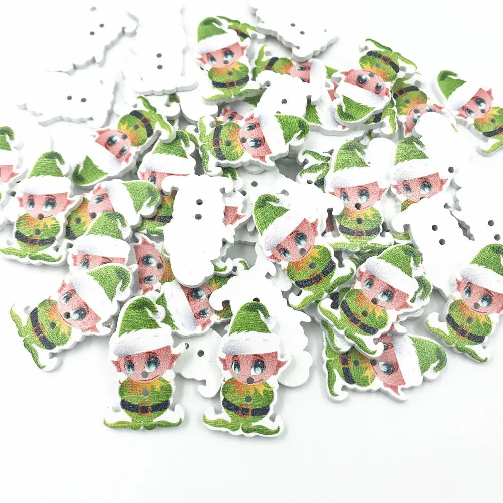 100 шт рождественские эльф деревянные пуговицы украшения Детские Рождественские