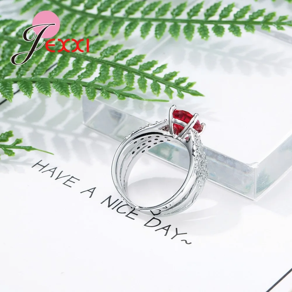 Solid 925 Sterling Silver Cross Red Crystal Rings for Women Cubic Zirconia Classic Romantic Jewelry Party Wedding | Украшения и