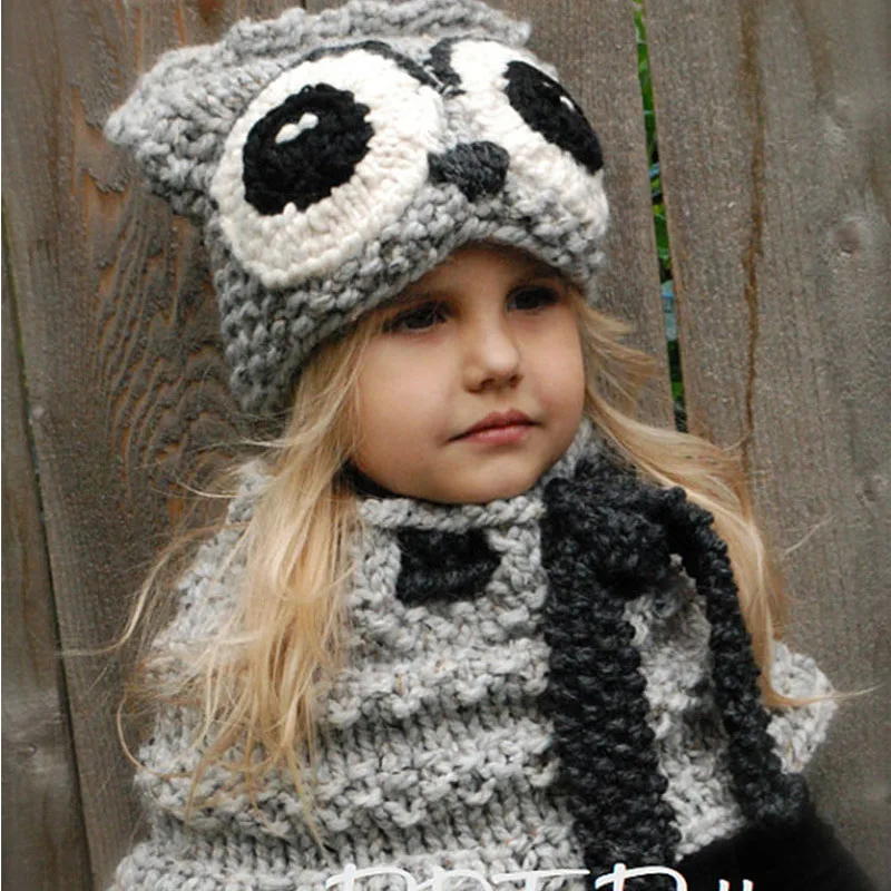 dark grey Милые животные Сова Дети Зимние Шапки Девочки Мальчики Дети крючком теплый набор из шапки и шарфа детский капот мультфильм милая сова шапка для девочки мальчик - Цвет: dark grey