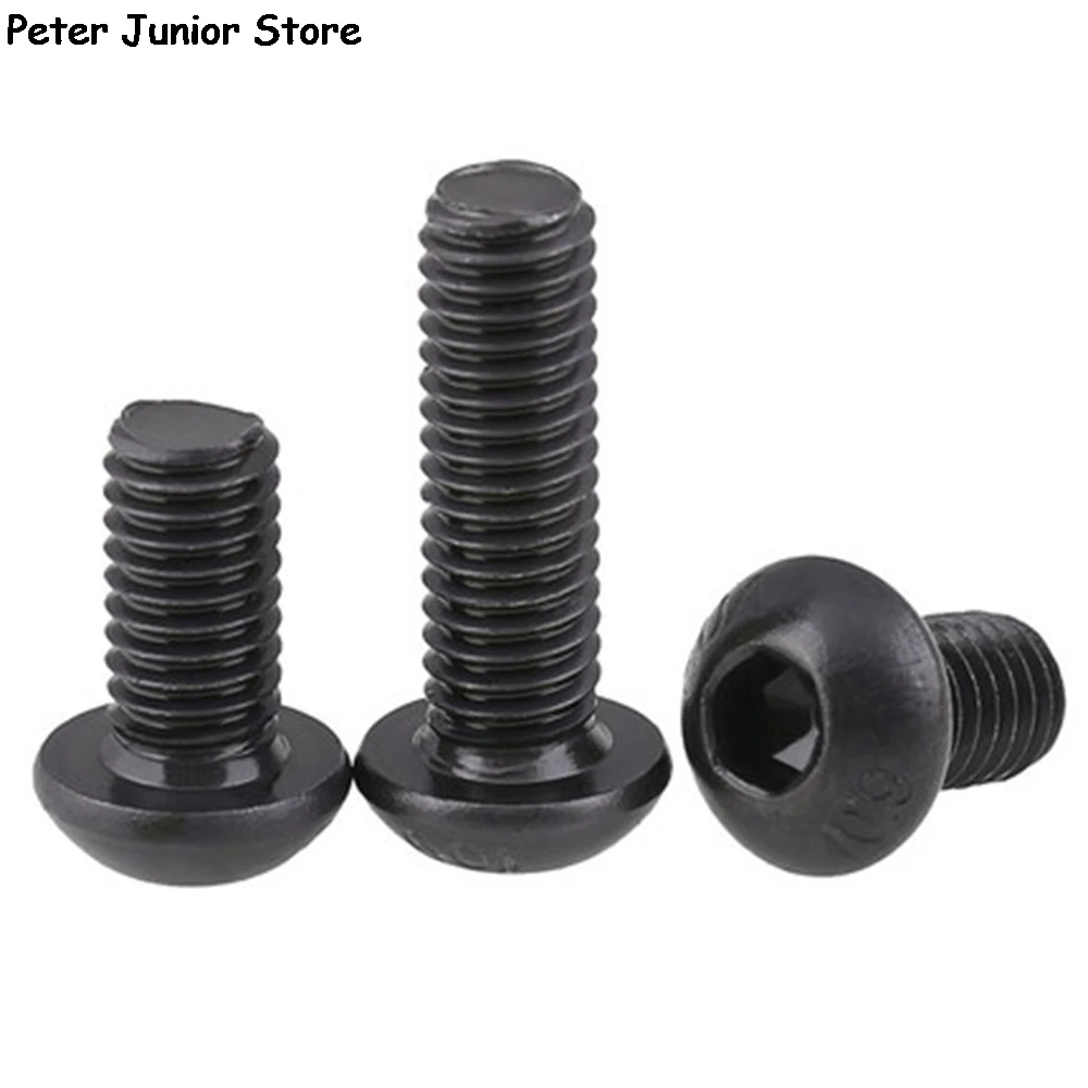 50Pcs M5 *8/10/12mm/16mm/20mm Hex Socket Round Head Cap Black Screw Alloy Steel Screws Furniture Fastener Bolt GMN | Обустройство