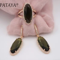 pataya new women wedding vintage jewelry 585 rose gold trend jewelry sets 10 colors natural zircon oval long earrings ring set