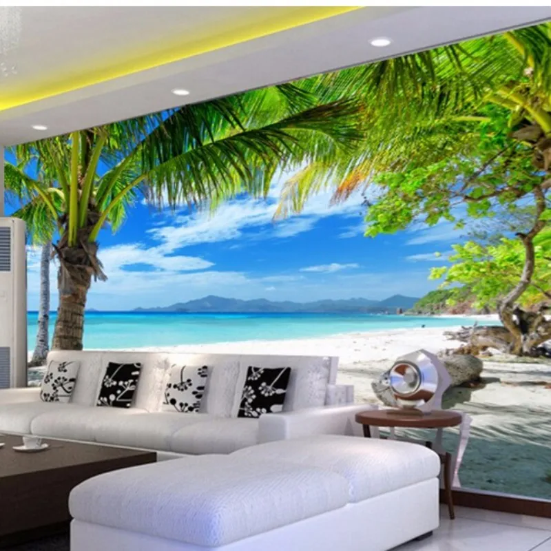 

Beibehang Large 3d wallpaper the landscape beach coconut for TV background wall paper the sitting room wallpaper for walls 3 d