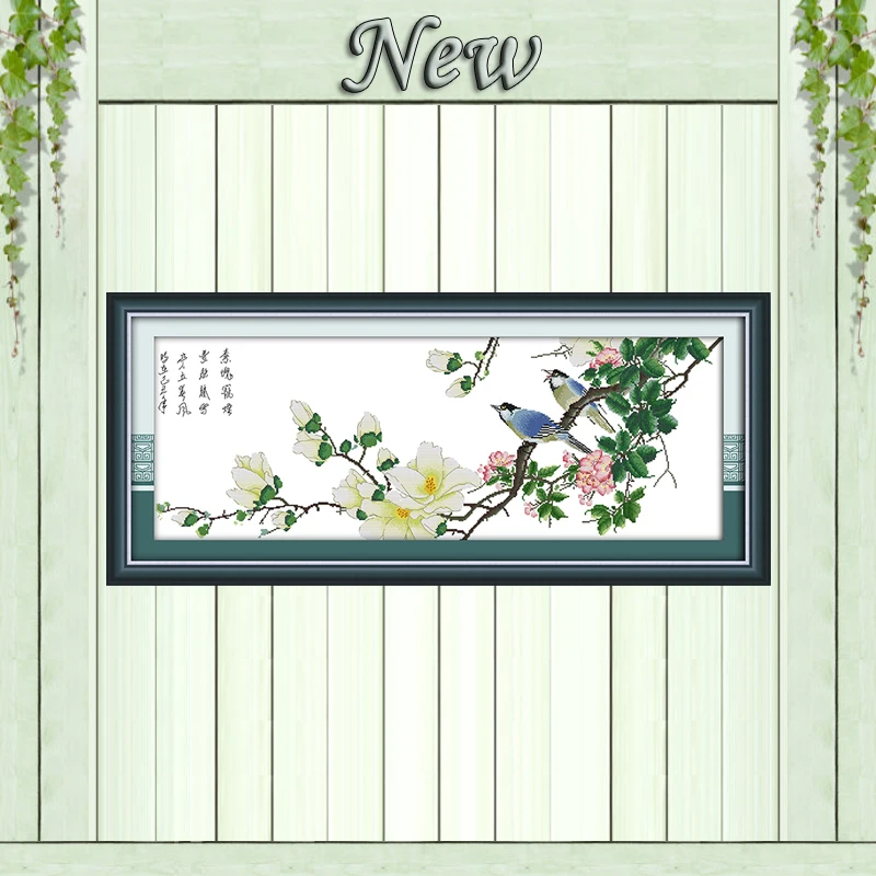 

Рисунок весенний цветок Декор птиц, напечатанный на холсте, DMC 14CT 11CT, наборы для вышивки крестиком, наборы для вышивки