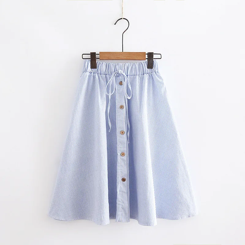 MAXIORILL новые юбки Ms. Small Fresh полосатые эластичные длинные юбки с высокой талией и пуговицами T44
