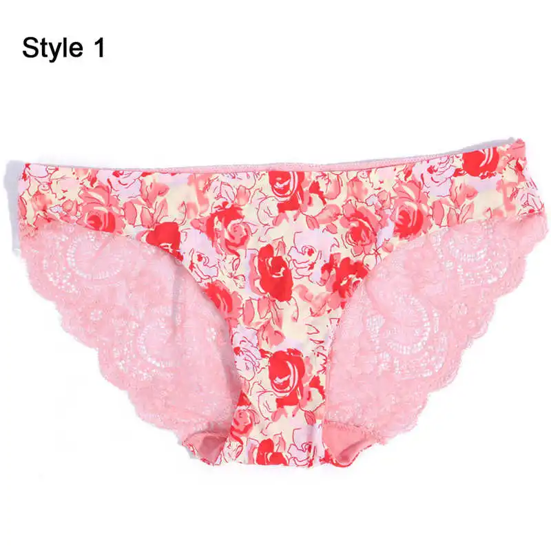 Style1 Red Flower Модные женские сексуальные кружевные трусики, бесшовное нижнее белье, трусы, леопардовые, ледяной шелк, для девочек, бикини, хлопок, промежность, прозрачное белье - Цвет: Style1 Red Flower