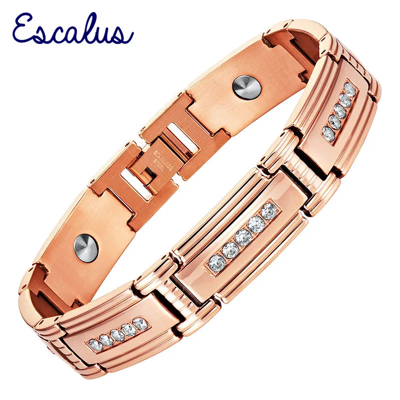 Escalus Crystal High Pure 7Pcs Germanium Women Bracelet Rose Gold Color Health Energy Men Steel Charm Bracelet Bangle Wristband