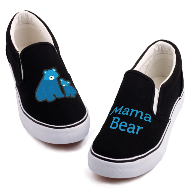 Kawaii Mom And Son Bear Printed Casual Loafers Shoes Custom Cartoon Graffiti Couples Canvas Slip-on Zapatos Mujer | Обувь