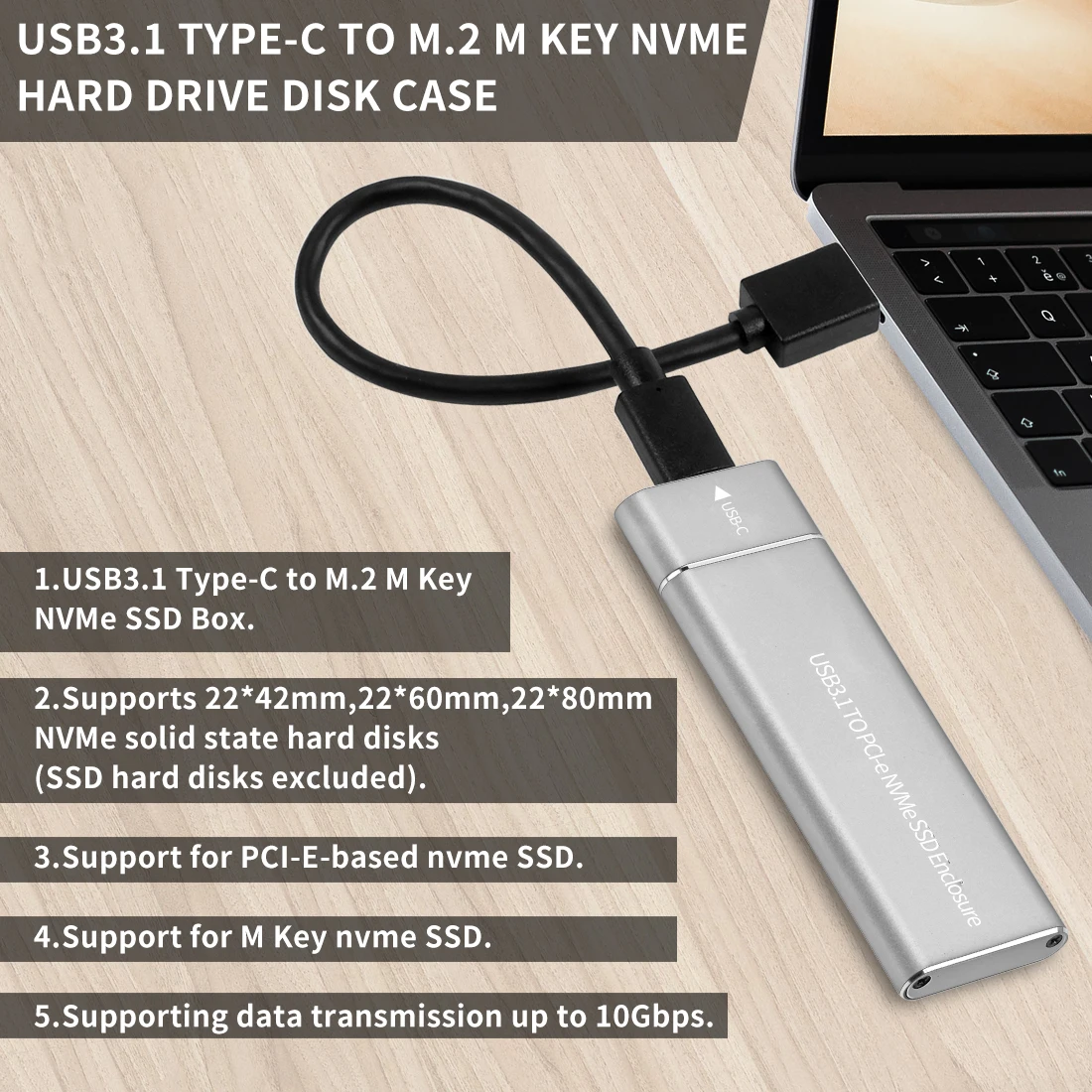 PCIE USB3.1 Тип C к M.2 M ключ NVMe PCI-E SSD жесткий диск корпус Caddy чехол 10 Гбит/с 2280 HDD корпус внешний мобильный ящик