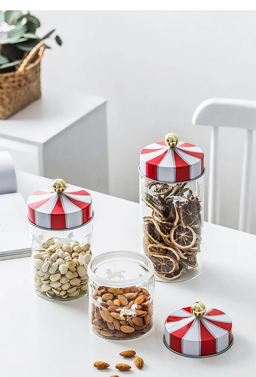 New Arrival Sale Nordic Merry-go-round Glass Sealed Pot-coffee Food For Grain Storage Box Kitchen Containers Container
