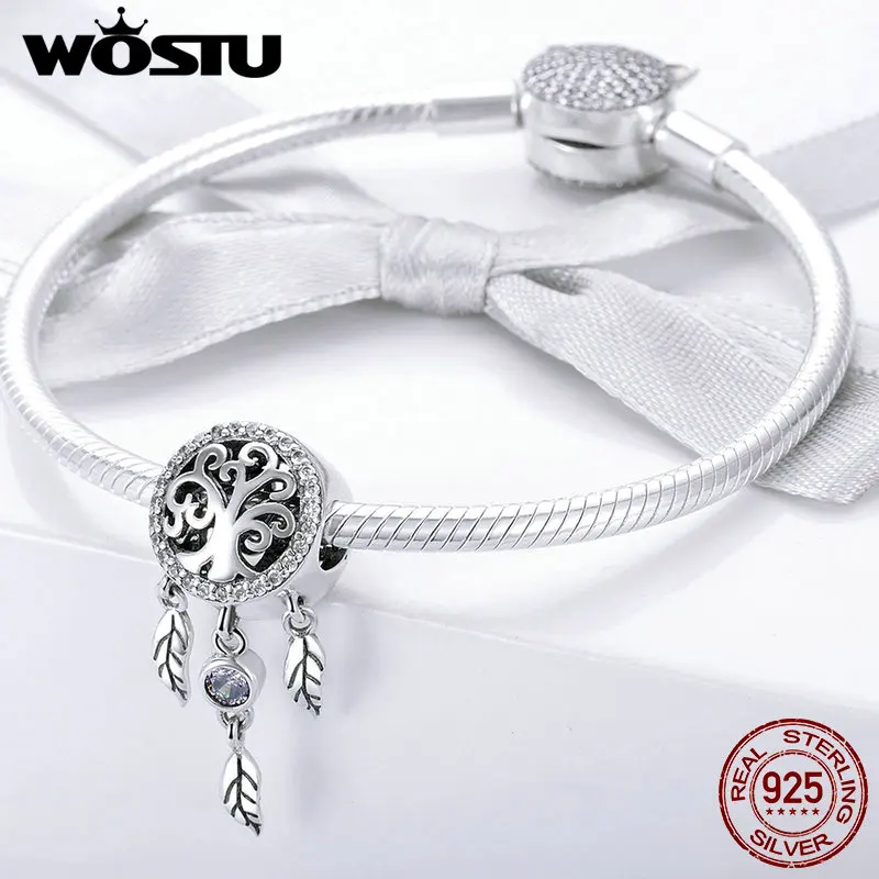 WOSTU Лидер продаж чистый 925 пробы серебро Ловца снов и дерево жизни Шарм fit S925 бисерный браслет ювелирное изделие подарок BKC723