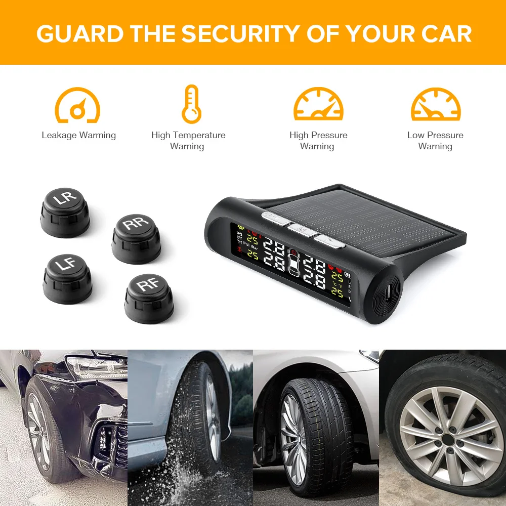Давление в шинах Салона автомобиля TPMS шин Давление мониторинга Системы Солнечный Мощность цифровой ЖК-дисплей Дисплей Авто охранной сигнализации Системы s датчик давления для шин