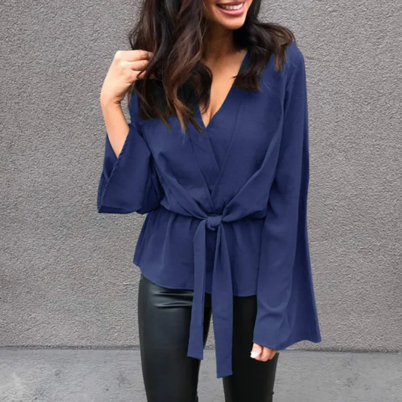 Элегантная винтажная зеленая рубашка с длинным рукавом для женщин v образным