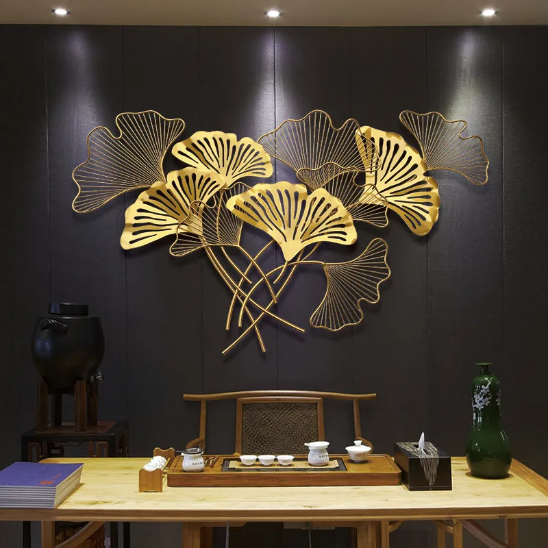 

Nordic Wrought Iron Home Wall Sofa Background Ginkgo Leaf Metal Mural Decoration Wall Hanging Ornaments Diningroom Accessories