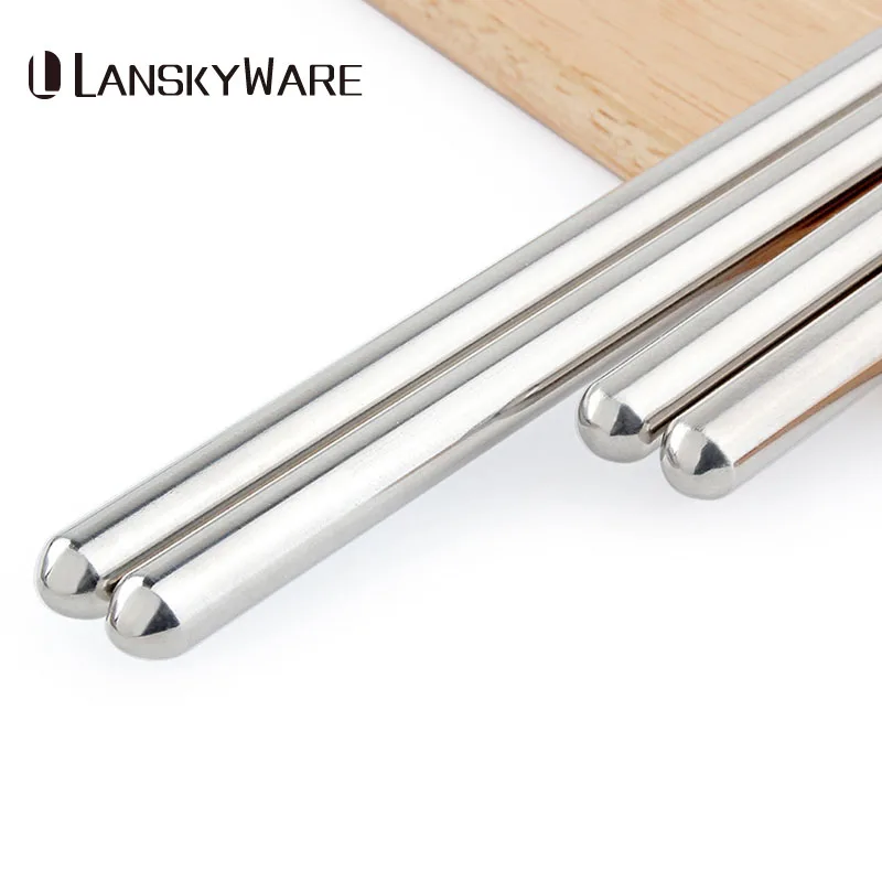 LANSKYWARE Chinese Stainless Steel Chopsticks Reusable Anti-Skip Long Handle Chopstick Set For Fry Beef Food Sticks Hashi | Дом и сад
