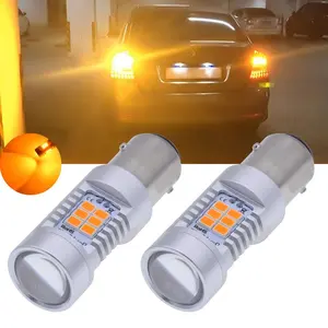 2 Pieces 1156 LED Bulb Turn Signal Light Amber Yellow BAY15D, 1016, 1034, Bright 2835 Chipset 21 SMD LED Motorcycle Accessories