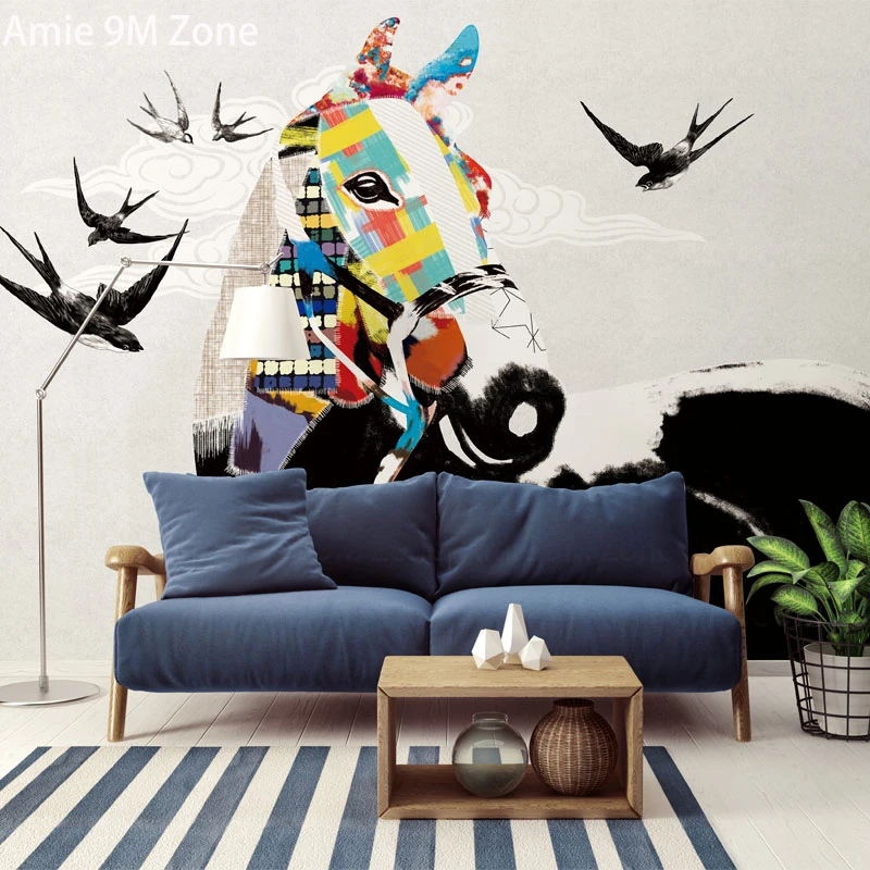Tuya Art black and white horse art mural wallpapers for living room bedroom wall decor discount | Обустройство дома