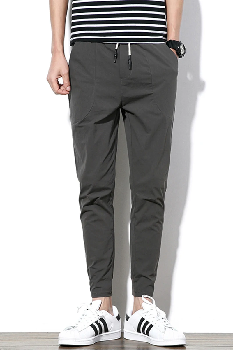 M-5XL! 2017 летние тонкие однотонные повседневные брюки длиной до щиколотки узкие