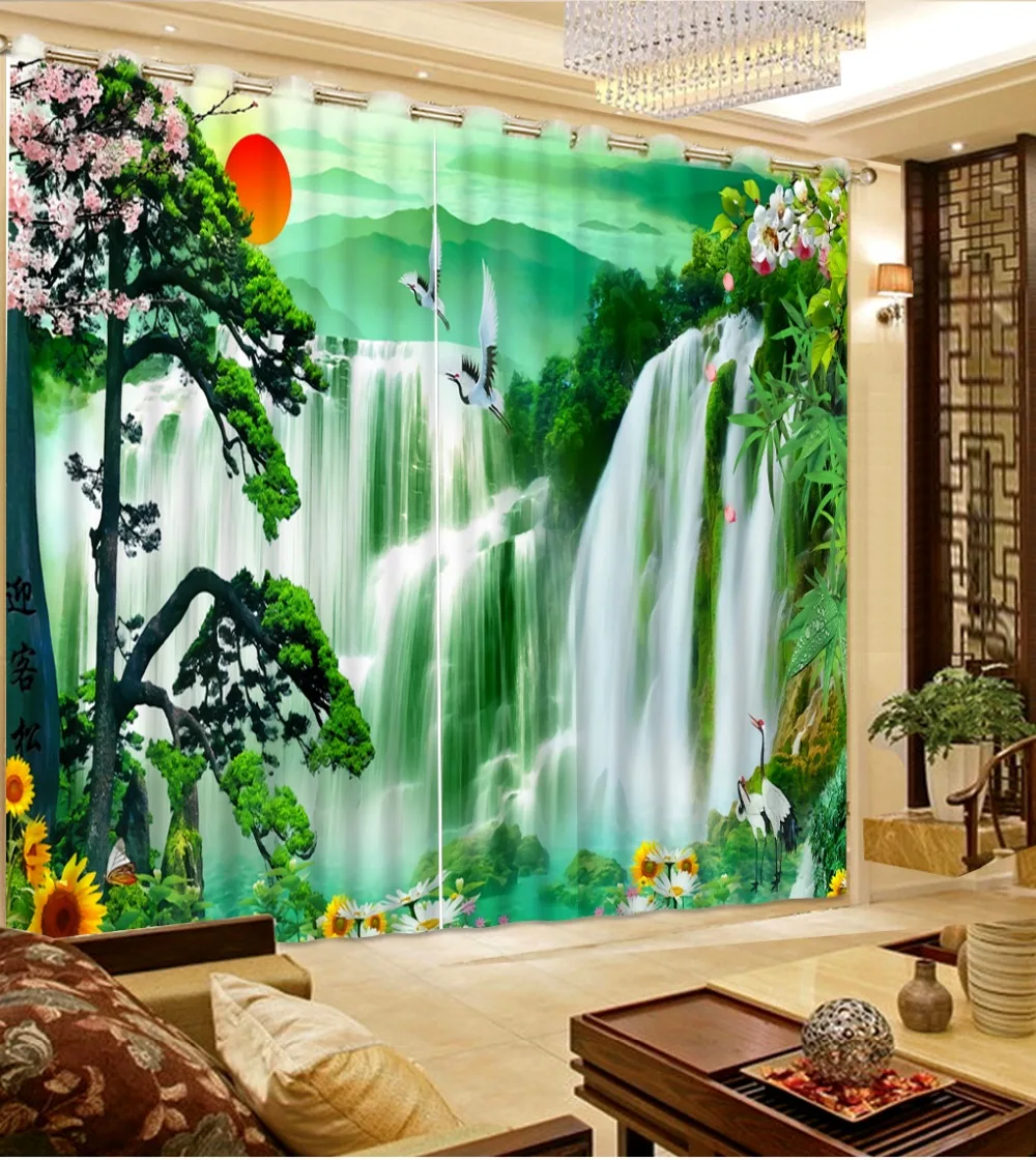 

2019 waterfall scenery customize curtains Used for Living room bedroom decoration window curtain